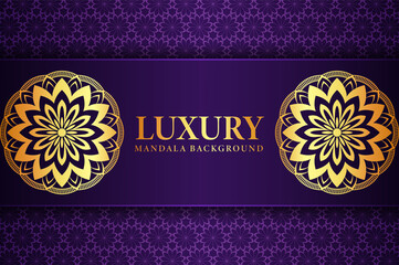 Luxury arabesque ornamental mandala background design with golden arabesque pattern on purple background 