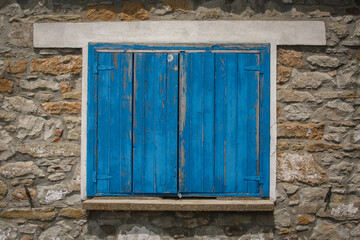A blue wooden traditional turkish window - closed - shot