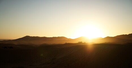 Sunset landscape in the middle of Sahara in morocco.