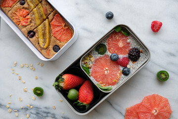 Delicious and healthy homemade meals / Grapefruit Banana Bread & Grapefruit Chia Seed Pudding Bento / Fortified with all the nutritions for your daily needs