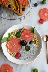 Delicious and healthy homemade meal / Grapfruit Chia Seed Pudding & Grapefruit Banana Bread / Made with fresh ingredients without preservatives