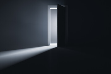 A slightly open door to a room with bright light.