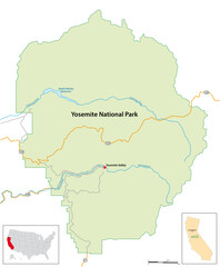simple overview map of Yosemite National Park, Arizona, USA - obrazy, fototapety, plakaty