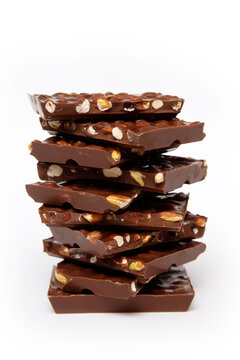 chocolate pieces  on a white background