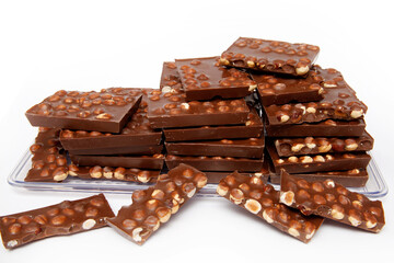 chocolate pieces  on a white background