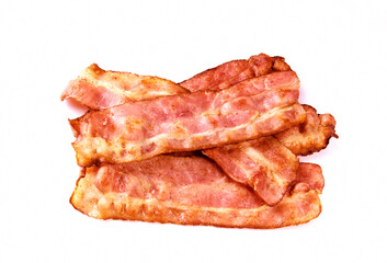 Cooked bacon rashers isolated on white