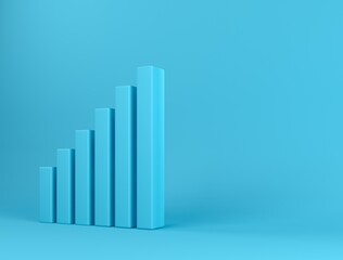 Growth graph with copy space on a blue background. Finance and profit growth concept. Growth of statistics upwards. Forecasting stocks, achieving goals and profits. 3D rendering