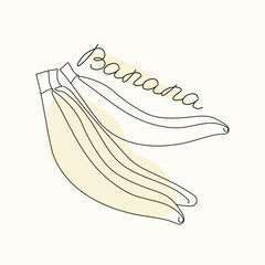 Bananas line art. Drawings in one line with text. Vector graphics, isolated background.