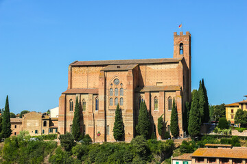 Fototapeta na wymiar Siena, Italy. Beautiful view of catholic church (Basilica Cateriniana San Domenico) in Siena.