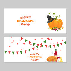 Happy Thanksgiving Day. Postcard, invitation to a festive party. Vector illustration on white background.