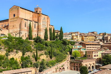 Fototapeta na wymiar Siena, Italy. Beautiful view of catholic church (Basilica Cateriniana San Domenico) in Siena.