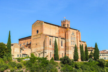 Obraz premium Siena, Italy. Beautiful view of catholic church (Basilica Cateriniana San Domenico) in Siena.