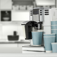 Coffee machine in kitchen and free space for your decoration. 