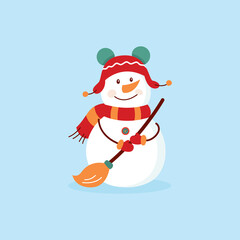 Funny cartoon snowman, postcard, illustration with a snowman on a blue background