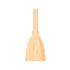 Manual broomstick or besom for sweeping and cleaning. Broom with straw handle and brush. Housework tool. Colored flat vector illustration of domestic supply isolated on white background