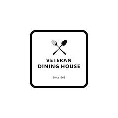 Vintage Style Restaurant Store Design Emblem for Logo, Label, square and other design types. Vector illustration of spoon and fork. Veteran dining house logo inspiration design.