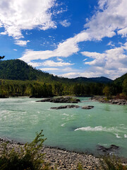Mountain river in the vast mountains of the Altai Mountains. Katun river
