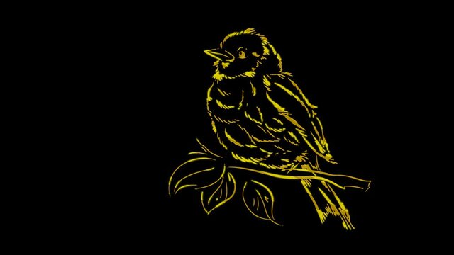 Funny animals, sparrow. Neon light. Design of advertising banners and websites. A glowing sign.
