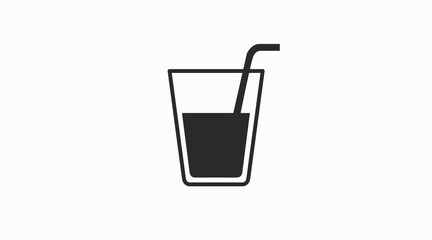 Drink with straw icon. Vectos iolated black and white illustration of a glass with a straw