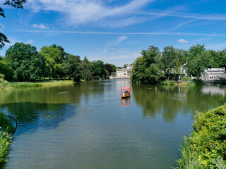 Palace on the Isle, Lazienki krolewskie, Royal Lazienki; sculptures around the building, interior architecture and nature