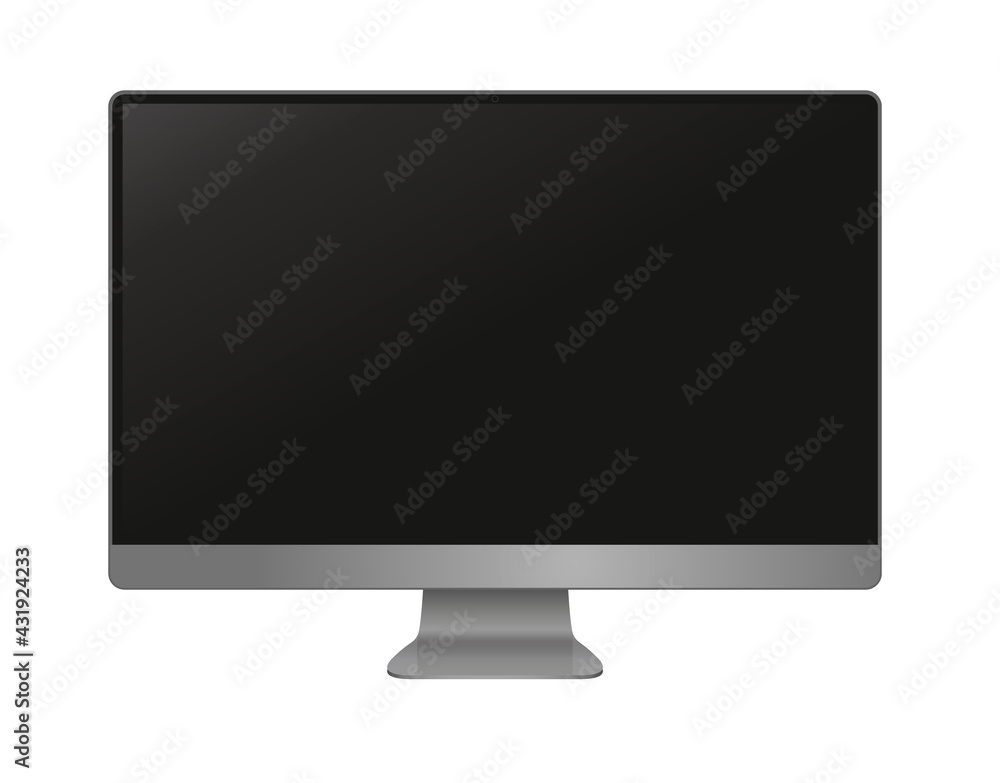 Aufkleber Realistic computer screen, black thin frame monitor mockup in modern style with empty screen in front view isolated on transparent background. Vector quality 3d illustration.