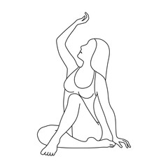 Linear female figure in swimsuit. Young woman sitting and sunbathing.