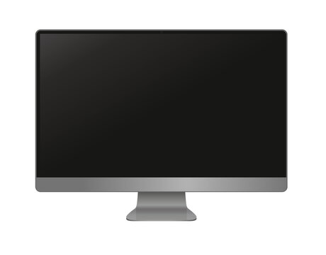 Realistic computer screen, black thin frame monitor mockup in modern style with empty screen in front view isolated on transparent background. Vector quality 3d illustration.
