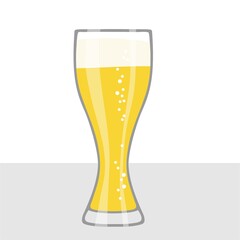 Beer glass isolated on table. Glass of beer with foam and bubbles. Oktoberfest background Concept for pub, bar, restaurant menu, party decor, Tshirt print, logo