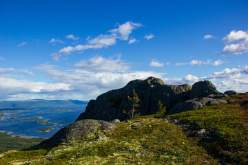 Landscapes of the Murmansk region. View from the Volosyanaya mountain, Kandalaksha, Russia.
