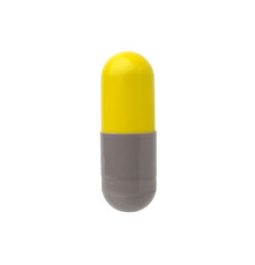 Yellow and gray colored capsules isolated on white background,clipping path,single.
