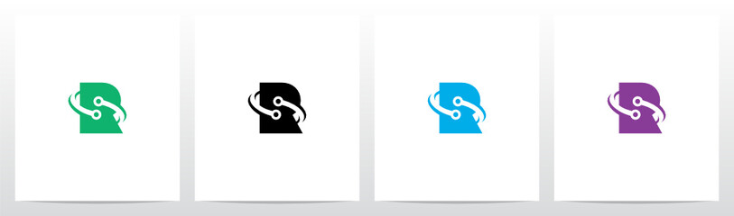 Nodes Orbitting Letter Logo Design R © recehan