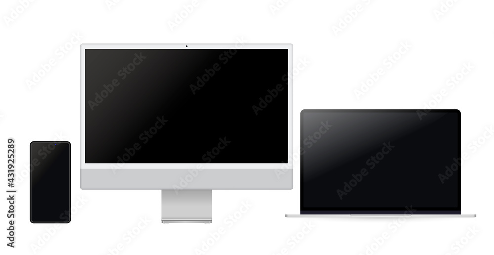 Poster realistic vector laptop, computer monitor, monitor and mobile phone template mock up.