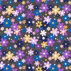 Seamless floral pattern on a gray background.