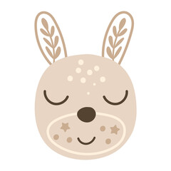 Cute baby bunny face, vector illustration.