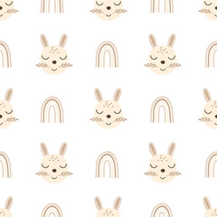Baby bunny nursery seamless pattern design. Vector illustration.