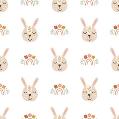 Baby bunny nursery seamless pattern design. Vector illustration.