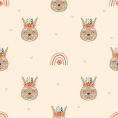 Baby bunny nursery seamless pattern design. Vector illustration.