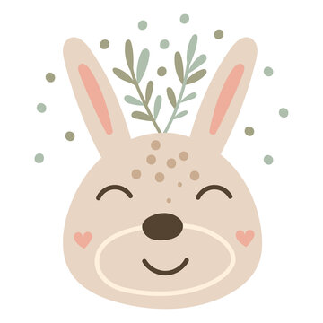 Cute baby bunny face, vector illustration.