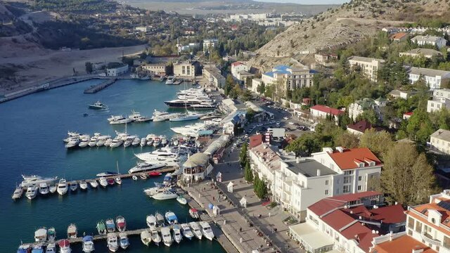 crimean city Balaklava, sunny sumer day, aerial view