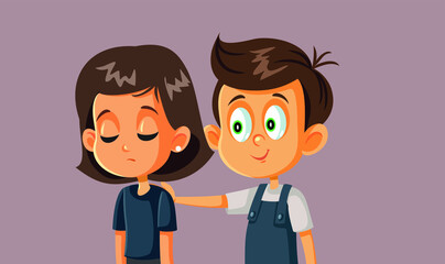 Obraz na płótnie Canvas Boy Comforting Girl Vector Cartoon Illustration