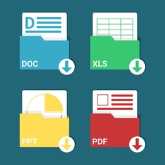 set of file format.DOC ,XLS ,PPT ,and PDF icon. spreadsheet file format. presentation extension. digital document format. download button.