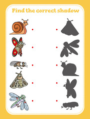Find the correct shadow. Educational game for children. Cartoon