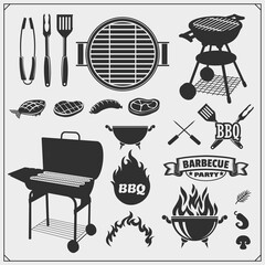 BBQ and grill emblems set. Barbecue labels, badges and design elements.  - obrazy, fototapety, plakaty