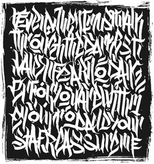 Calligraphy abstract graffiti lettering, grunge gothic design composition, print design.