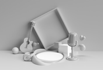 3D Render Music Background Poster Scene of Minimal Podium Scene for Display Products Advertising Design.