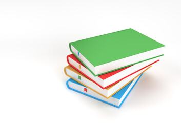 3D Render Books stack of book covers colorful textbook bookmark Design.