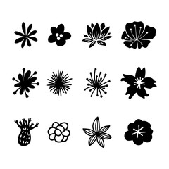 Set of black abstract flowers.
