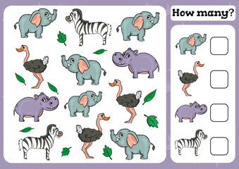 Counting Game for Preschool Children. Count how many Educational a mathematical game. Vector illustration