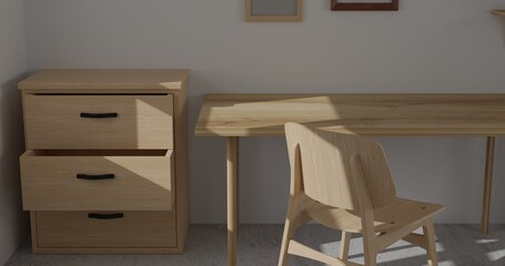 3d render interior room. minimal style design. working desk. home interior design. template for website, wallpaper, and mockup.