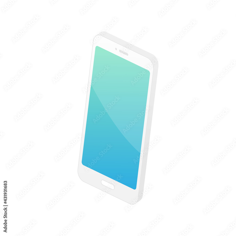 Poster isometric smartphone. digital technology outline concept. 3d mobile phone with empty blue screen. ve
